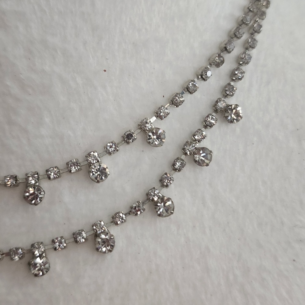Dazzling Silvertone Double Layer Necklace With Rh… - image 2